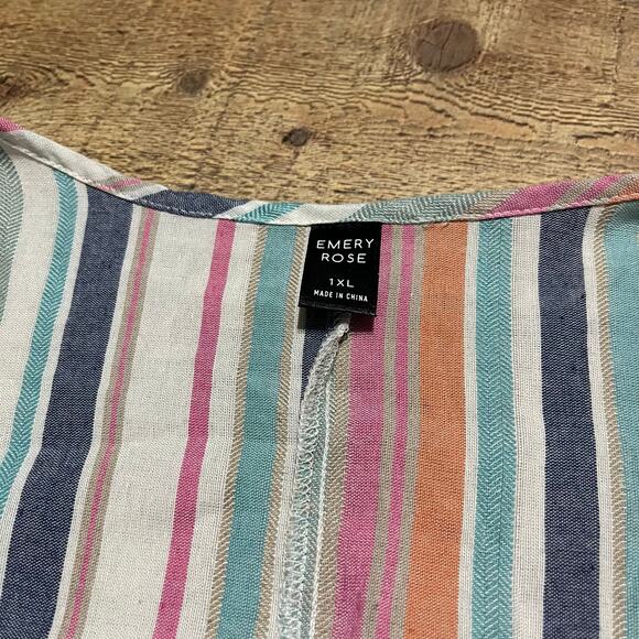 Emery Rose Women's Linen Blend Ruffle Shift Dress Sz 1XL Summer Boho Festival - Picture 5 of 6